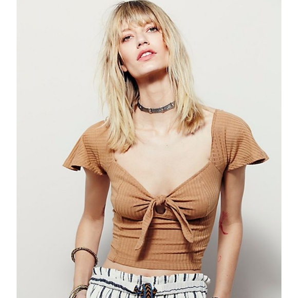 Free People Tops - Free People Sweet Tart Top Crop Bow Carmel
